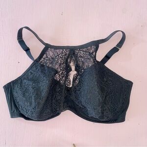 Cacique Lane Bryant Bra Lightly Lined Balconette Lace 38DDD Sexy High Neck Sheer